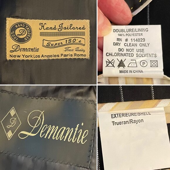 Demantie Mens Pinstriped Blazer Sz 38R and Vest sz 32 Super 150s Hand-Tailored - Picture 11 of 11